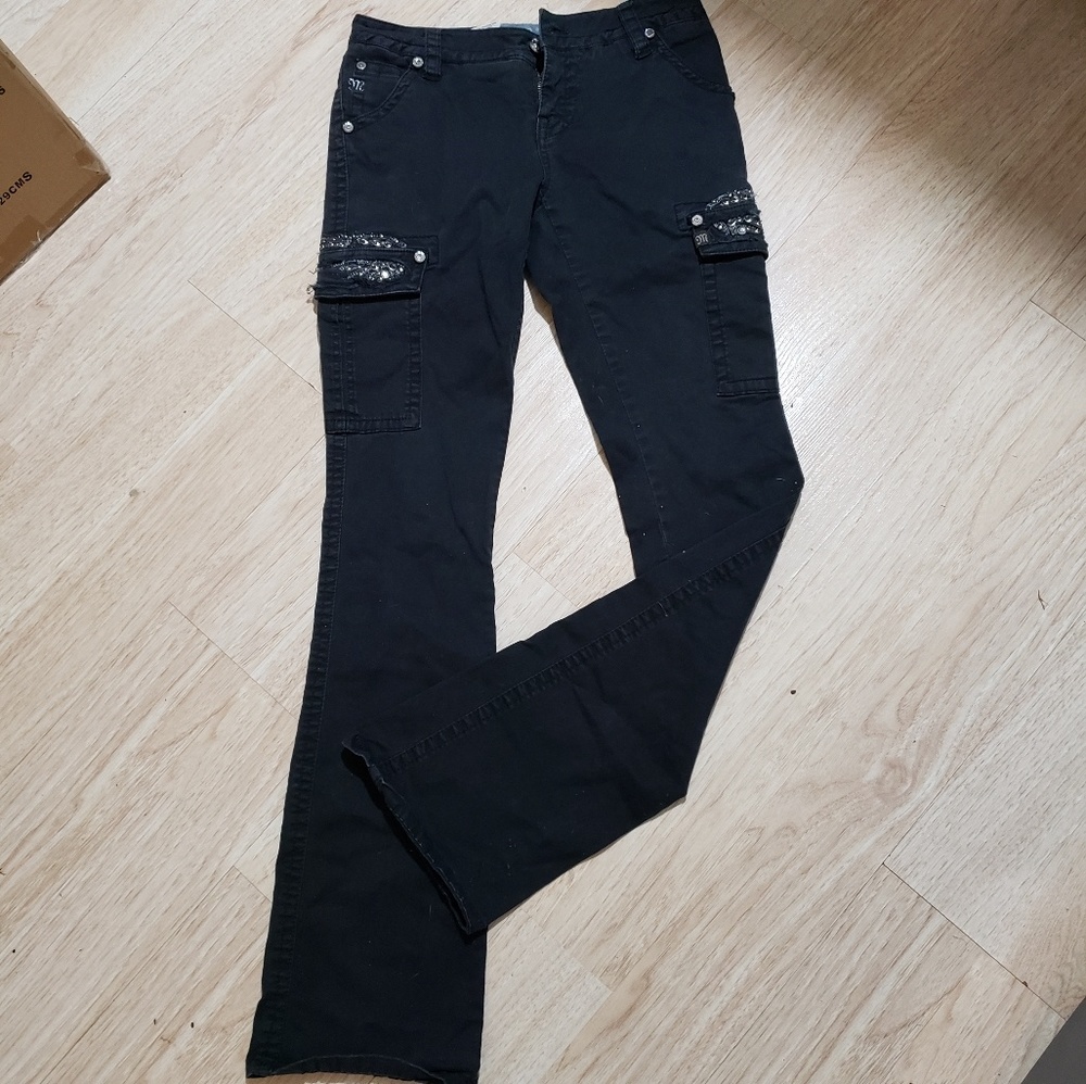 Miss me black cargo sparkle wing pants 25